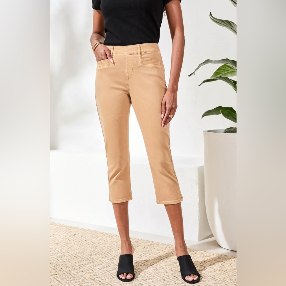 Tribal Comfort Stretch Pull-On Slim Leg Capris-Sesame‎